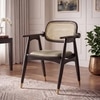 Aubrey Solid Wood Accent Armchair In American Walnut Finish with Taupe Leatherette Colour