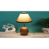 White & Black cotton with Natural Wood Table Lamp