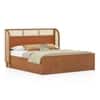 Fiji Wingback Cane and Solid Wood King Size Hydraulic-Storage Bed in Nappa tan Leatherette