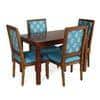 Globally Indian Sheesham Wood 4 Seater Dining Table Set With 4 Solid Wood Upholstered Chairs –  In Blue Color