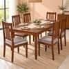 Globally Indian Maelle Solid Sheesham Wood 6 Seater Dining Table Set 6 Chairs Terracotta Orange
