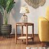 Tora Solid Wood and Cane with Glass Side Table In Amber Walnut Finish