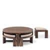 Nashville Sheesham Wood Accent Coffee Table Set With 4 Stools In Provincial Teak Finish With Beige Velvet Cushions