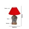 Devansh Conical Red Cotton Shade Lamp With Wood & Mosaic Glass Base For Decoration/Office/Home/Gifting/Study For Decoration/Office/Home/Gifting/Study -(10X10X14.5) Inches -A
