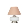 MALOTO Frosted White Glass and Chrome Finish Metal Table Lamp With Beige Cotton Shade