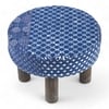 Maple Solid Wood Foot Stool in Indigo Patch Kantha Fabric