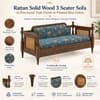 Rattan Solid wood Three Seater sofa in Provincial Teak FinishPrinted Blue Colour