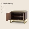 Nina 4 Pairs Solid Wood Shoe Cabinet With Seat In Mango Walnut Finish Taupe Leatherette