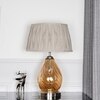Decade Glass and Metal Table Lamp With Natural Linen Shade