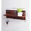 MDF Wood Wall Shelf with 3 Key Hooks in Brown Colour