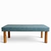 Asteria Solid Wood 2 Seater Bench In Textured Cyan Blue Jackard Fabric