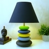 Pebble Black Green Yellow Wooden Table Lamp in Multicolor