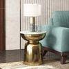 Alaya Round White Marble Top Metal Side Table in Gold finish