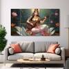 The Castle Decor Goddess Saraswati Wall Painting Wooden Framed 27x48 Inch (Style 4)