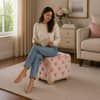 Doe Buck Damira Upholstered Velvet Tufted Ottoman in Pink Colour with Gold Base