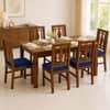Globally Indian Ananta Solid Sheesham Wood 6 Seater Dining Table Set 6 Chairs Navy Blue