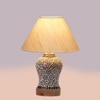 Devansh Conical Off White Cotton Shade Lamp With Wood & Mosaic Glass Base For Decoration/Office/Home/Gifting/Study For Decoration/Office/Home/Gifting/Study -(10X10X14.5) Inches -A