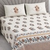 Off White Floral 400 Tc  Cotton Flat Super King Size Bedsheet With 2 Pillow Cover