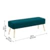 Doe Buck Upholstered Bench in Teal Colour with Channel Stitching and Gold Legs