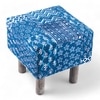 Verona Solid Wood Pouf Stool in Indigo Patch Kantha Fabric