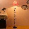 Ellee Pink Natural Fiber Floor Lamp with Black Iron Base