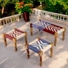 Oakville Sheesham Wood Vintage Seater Maachi Bench Set 2 Stools In Multi Colour Chindi White Rope