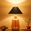 PAOLA  Amber Glass and Wood table Lamp With Black Cotton Shade