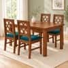 Globally Indian Nakshatra Solid Sheesham Wood 4 Seater Dining Table Set 4 Chairs Teal Green