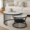 Metalzu Square Metal Nesting Coffee Table Set Black Finish White Porcelain Top Set Of 2