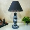 Pillar Classic Stone Grey Black Wooden Table Lamp in Grey