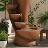 Orange Fiber Glass 7 Stacked Chalice Water Fountain