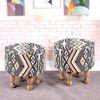 Louisville Acacia Wood Parisian Round Set of 2 Pouf Stools in Multi-colour Jacquard