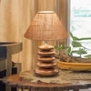 Devansh Beige Jute Table Lamp With Wood  Pebble Lamp  (10X10X15) Inches