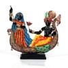 Desert Art Metal Handpainted Couple Boat Showpiece in Multicolour