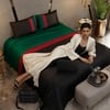 Stoa Paris 300TC UltrSatin Super King Bedsheet with 2 Pillow Covers Satin Super Black, Red Green