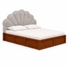 Pankhuri Solid Wood Queen Size Upholstered Bed With Box Storage (Provincial Teak Finish, Grey Colour)
