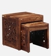 Lifty Sheesham Wood Nest Of Tables In Rustic Teak Finish