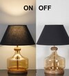 Alexandro Amber Lustere Glass And Wood Table Lamp With Black Cotton Shade