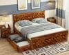 Moglis Solid Wood Queen  Size Bed With Drawer Storage Bed In Honey Oak Finish