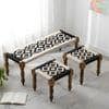 Hamilton Solid Wood Maachi Bench set with 2 Stools in Black & White Canning