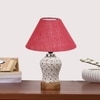 Devansh Conical Pink Jute Shade Lamp With Wood & Mosaic Glass Base For Decoration/Office/Home/Gifting/Study For Decoration/Office/Home/Gifting/Study -(10X10X14.5) Inches -A