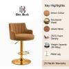 Doe Buck Oliver Adjustable Velvet Bar Stool in Brown Colour with Gold Base