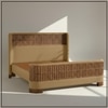 Heritage Cane Upholstered King Size Bed in Linen With Oak wood Frame