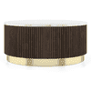 Aurora Round White Marble And Solid Wood Coffee Table In Java Walnut Finish