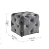 Doe Buck Colchester Velvet Tufted Ottoman Cube in Grey Colour with Wooden Base