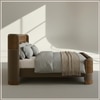 Heritage Cane Upholstered Queen Size Bed in Linen With Oak wood Frame