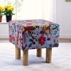 Verona Solid Wood Pouf Stool in Bird Print Grey Kantha Fabric