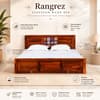 Rangrez Sheesham Wood Queen Size Bed in Honey Oak Finish with Box Storage