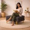 Doe Buck Luxe Boucle Square Ottoman in Grey Colour with Gold Metal Legs
