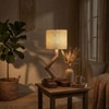 Flex Brown Wooden Table Lamp with Yellow Printed Fabric Lampshade